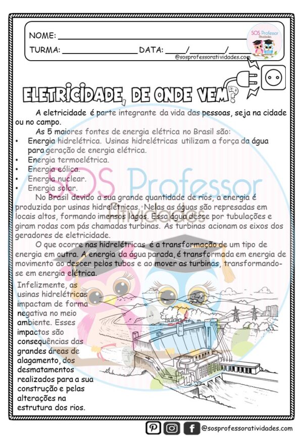 Eletricidade de onde vem SOS Professor Atividades Ciências