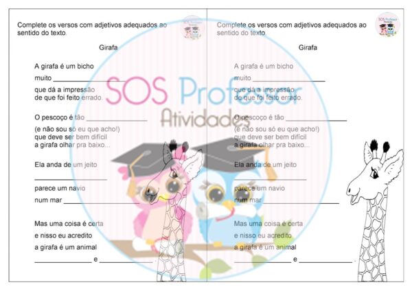 Girafa Sos Professor Atividades Adjetivo