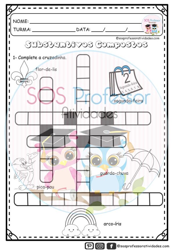 Cruzadinha Dos Substantivos Compostos Sos Professor Atividades