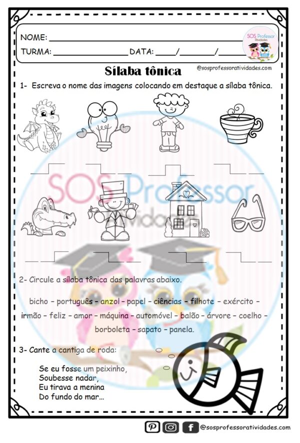 Sílaba Tônica Sos Professor Atividades 3º Ano 6618