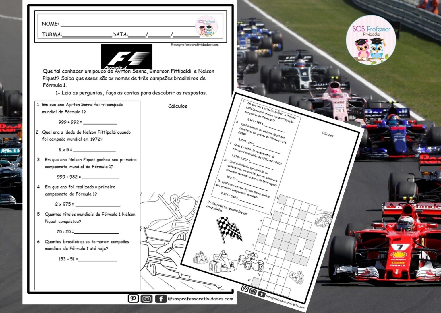 Formula One Worksheet Fórmula 1 - SOS Professor Atividades - Cálculos