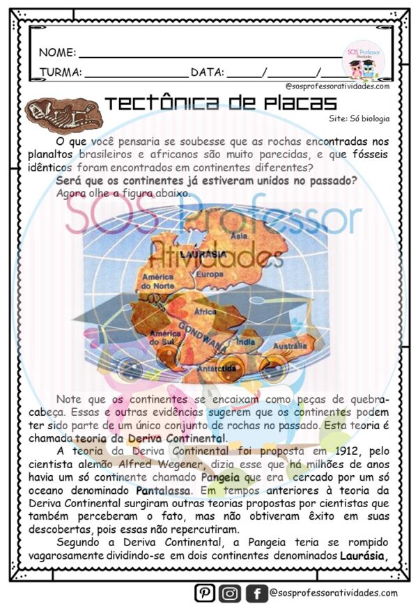 Placas Tectônicas - SOS Professor Atividades - 5º Ao 7º Ano