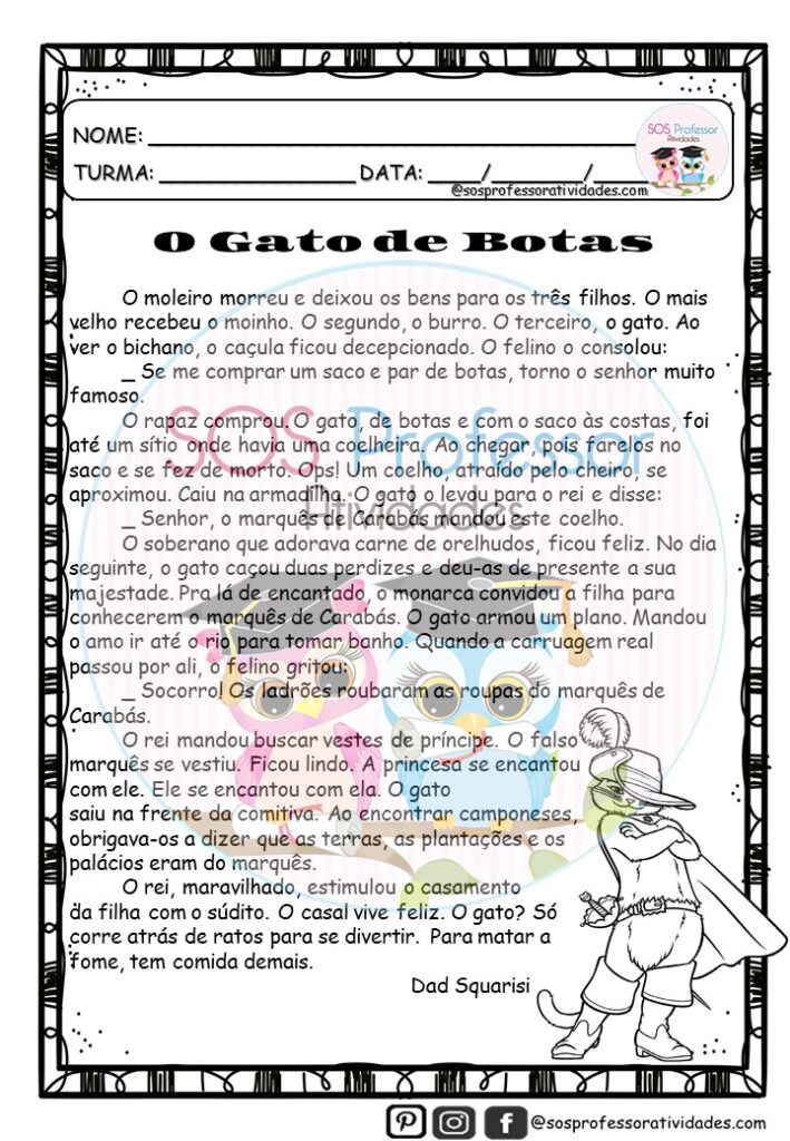 O Gato de Botas - SOS Professor Atividades - Conto de fadas
