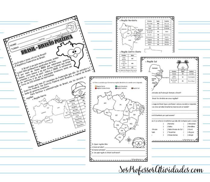 Brasil Regiões - Mapa - SOS Professor Atividades - 5º Ano