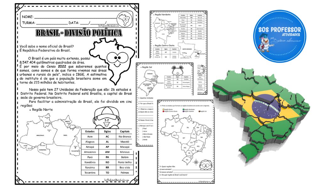 Brasil regiões - Mapa - SOS Professor Atividades - 5º ano