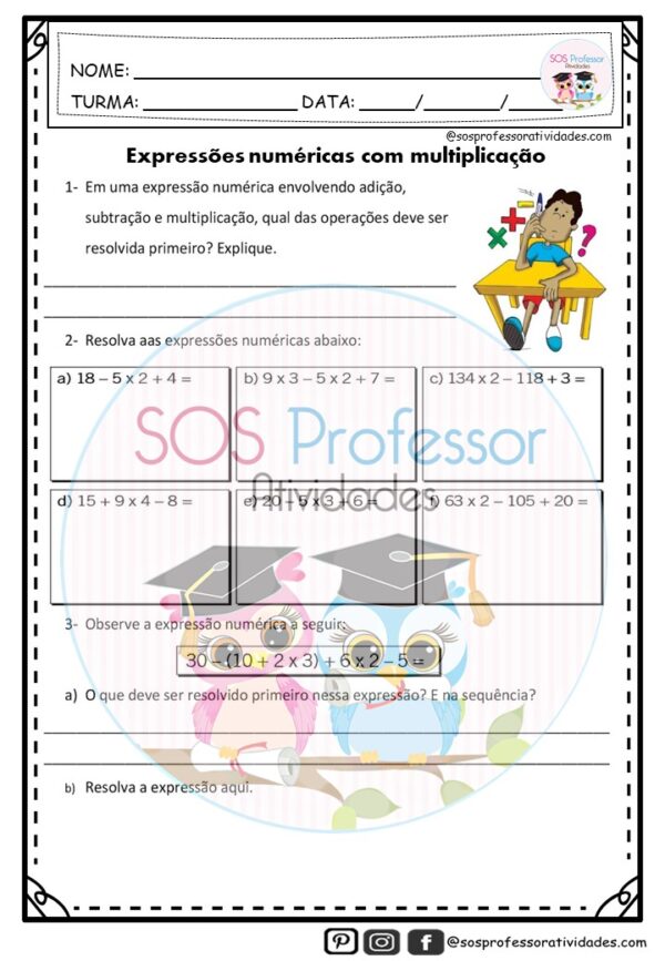 Expressões numéricas com multiplicação - SOS Professor Atividades ...