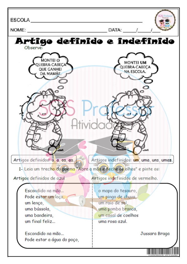 Artigos definidos e indefinidos - SOS Professor Atividades - 3º ao 5º ano