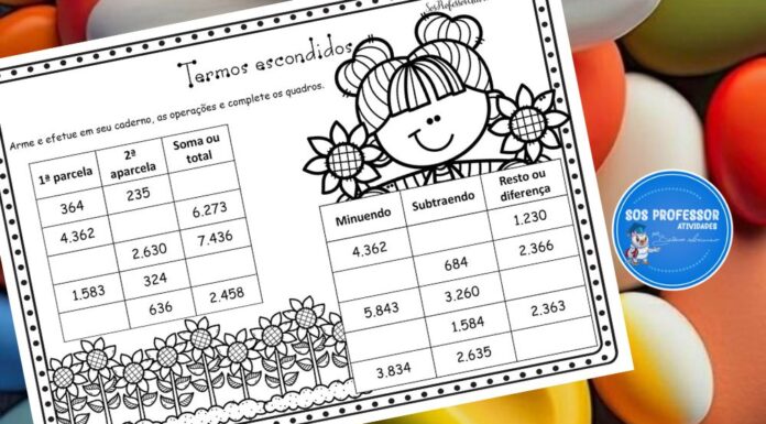 Atividade com os termos da adição e subtração Termos escondidos