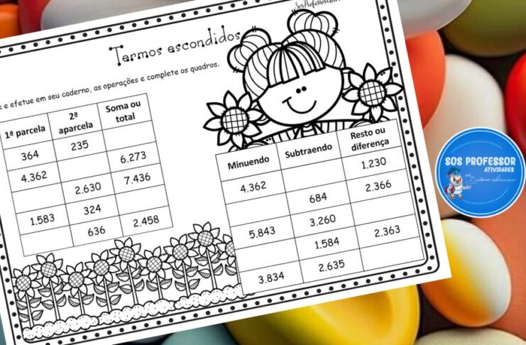 Atividade com os termos da adição e subtração Termos escondidos