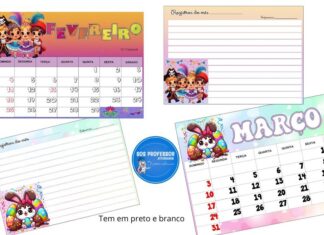 Calendários fevereiro e março Calendários fevereiro e março