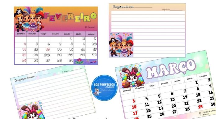 Calendários fevereiro e março Calendários fevereiro e março