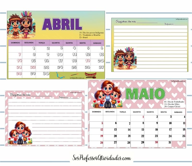 Calendários de abril e maio 2024