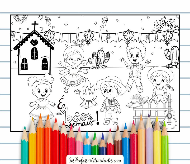 Cartaz junino para pintura coletiva