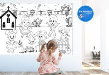 Cartaz junino para pintura coletiva Cartaz junino para pintura coletiva