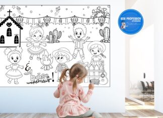 Cartaz junino para pintura coletiva Cartaz junino para pintura coletiva