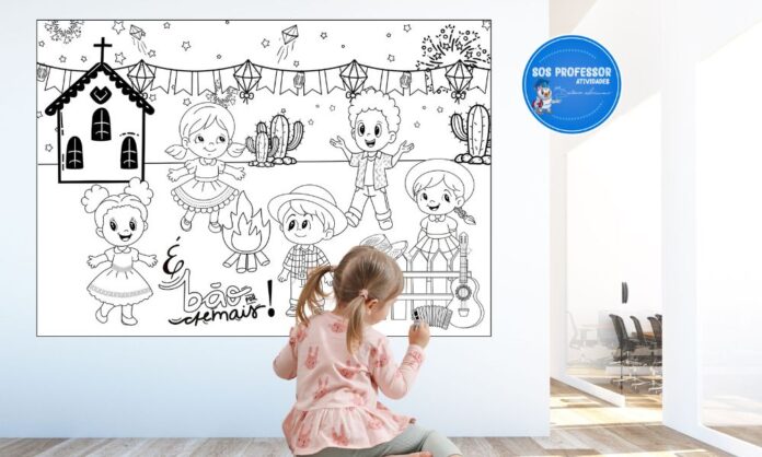 Cartaz junino para pintura coletiva