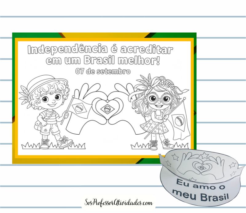 Independência do Brasil Cartaz e viseira para colorir25
