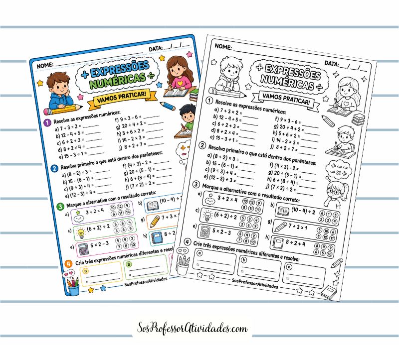 Atividade de expressões numéricas para o 4º e 5º ano