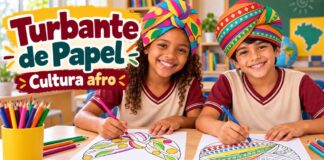 Molde de Turbante Afro para colorir, recortar e montar turbantes