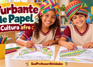 Molde de Turbante Afro para colorir, recortar e montar turbantes