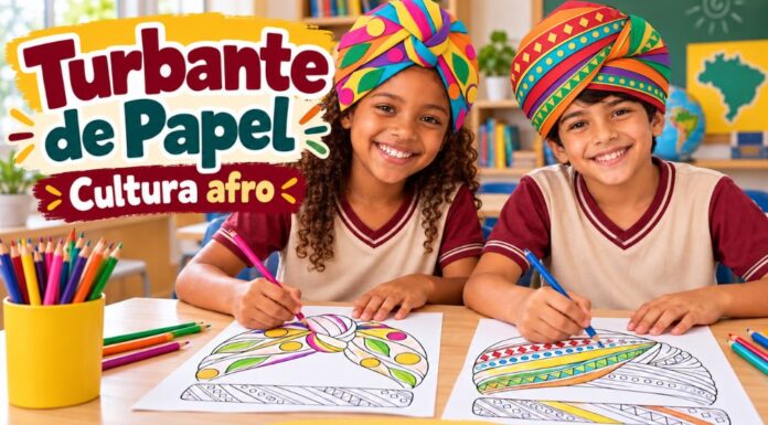 Molde de Turbante Afro para colorir, recortar e montar turbantes