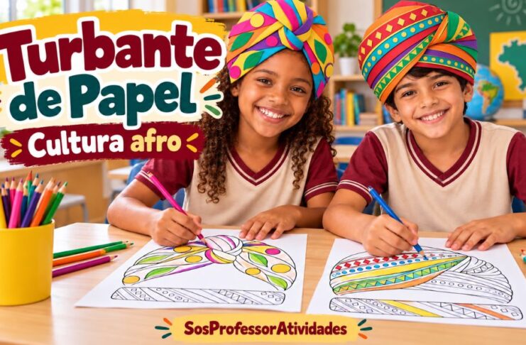 Molde de Turbante Afro para colorir, recortar e montar turbantes